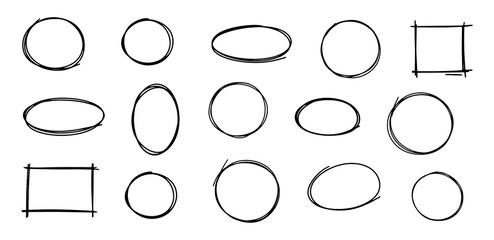 Poster - Hand drawn doodle circle and oval highlight set. Vector marker circular lines, collection sketch circles for design.