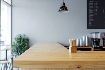 Wall Mural - A simple wooden table with a single cup sitting on top, perfect for everyday use or as a decorative piece