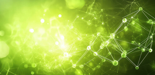 Wall Mural - Abstract illustration of green technology with interconnected nodes and light