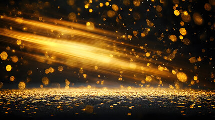 Wall Mural - radiant gold light beams shining over a black backdrop