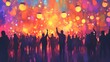 © MakeitEasy - Vibrant festival night scene, diverse crowd enjoying lantern displays, colorful lights creating a festive atmosphere, perfect for celebration themes.