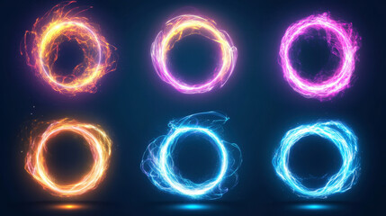 Wall Mural - colorful glowing circular energy frames in vibrant neon hues and shades