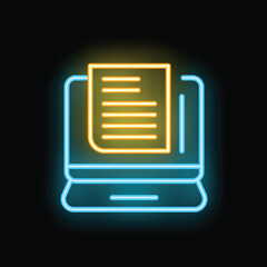 Wall Mural - Neon icon of a document file displaying on a laptop screen, representing online document access and management