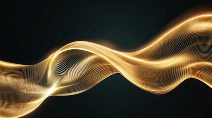 Wall Mural - abstract golden wavy lightlines artwork on dark background design