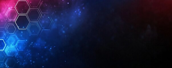 A blue and purple background with a hexagonal pattern