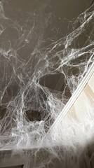 Wall Mural - Intricate spiderweb drapes across a ceiling corner