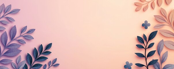 Wall Mural - Gradient floral for Valentine's day background. Soft gradient background with decorative leaves and butterflies.