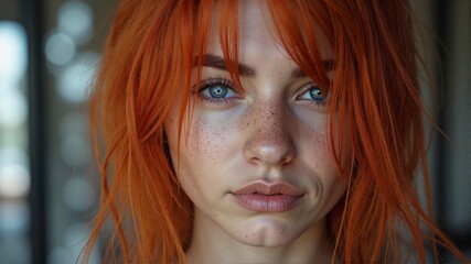 Wall Mural - A woman with red hair and blue eyes