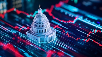 Wall Mural - capitol building, government, stock market. a miniature capitol building is depicted overlaid on a d