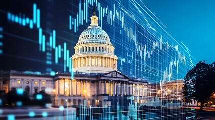 Wall Mural - capitol building, government, stock market. a blend of the u.s. capitol building and digital data gr