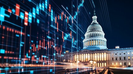Wall Mural - capitol building, government, stock market. a digital representation of financial data overlaying th