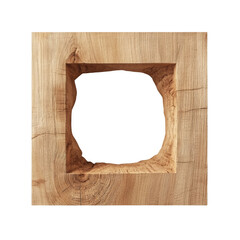 Fototapete - A rustic square wooden frame with an unevenly carved inner opening provides a minimalist design element.