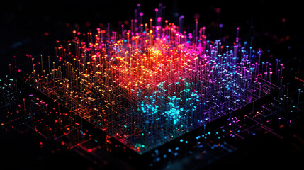 Wall Mural - vibrant visualization of digital data structures with colorful nodes and connections