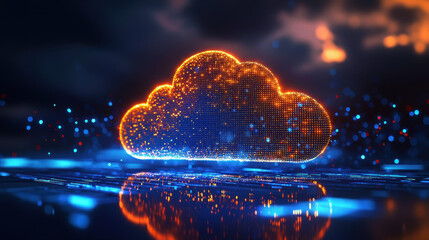 Wall Mural - vibrant glowing cloud with digital particles reflecting on surface