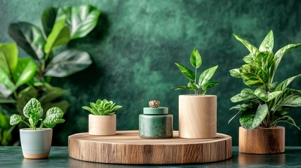 Poster - Green Plants Decorated on Wooden Tray