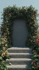 Wall Mural - Floral Stone Steps Leading to a Garden Archway