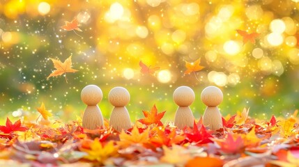 Poster - Autumnal Couple Figurines in a Colorful Forest