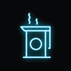 Canvas Print - Blue neon sign of a coffee maker with steam coming out, ideal for businesses and restaurants