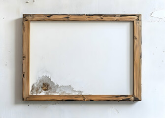 Damaged Frame: A Rustic Wooden Frame with Water Damage