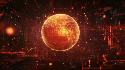 Wall Mural - a digital globe surrounded by blockchain nodes and glowing lines, symbolizing global connectivity