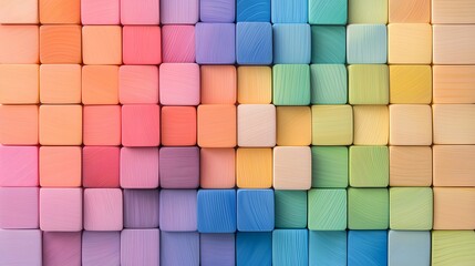 Leinwandbilder - Vibrant Geometric Wooden Shapes Arranged in a Symmetrical Starburst Pattern to Emphasize Creativity and Inclusion in a Clean Minimalist Interior Setting