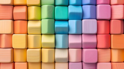 Leinwandbilder - Arrangement of Vibrant Wooden Blocks Forming a Spiral Geometric Pattern in a Montessori Inspired Design with a Clean and Bright Background