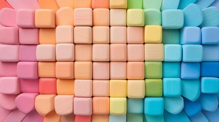 Leinwandbilder - Vibrant and colorful geometric pattern created from an arrangement of wooden blocks in various shapes and shades reflecting themes of autism inclusivity and Montessori based educational concepts