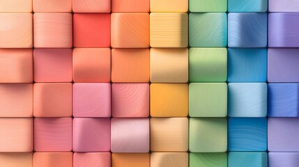 Leinwandbilder - Vibrant geometric wooden blocks arranged in a flowing wave like pattern showcasing their intricate shapes textures and a Montessori inspired design aesthetic