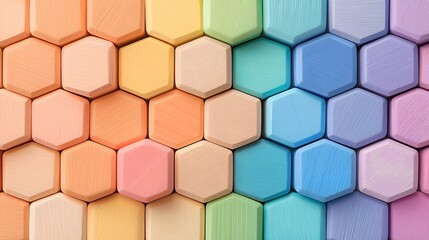 Leinwandbilder - Colorful wooden blocks forming a vibrant modular honeycomb like geometric pattern that symbolizes connectivity balance and an educational playful setting