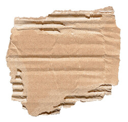 Wall Mural - isolated cut out torn piece of brown corrugated cardboard with rough edge texture and copy space for