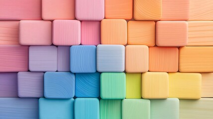 Fototapete - A concentric arrangement of colorful wooden geometric shapes radiating outward from the center symbolizing harmony and inclusivity in a modern abstract design
