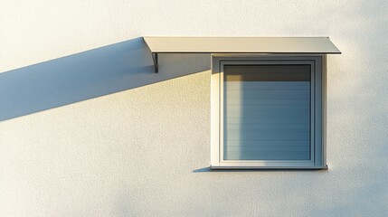 Wall Mural - a minimalistic window with a metal visor, casting long, angular shadows on the clean, white wall dur