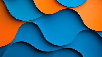 Wall Mural - overlapping dynamic shapes in vibrant blue and orange abstract background