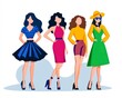 © Biggy - Stylish Women Standing in Colorful Dresses and Hats Illustration