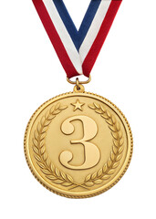 Fototapete - gold medal for third winner, isolated on transparent background with a clipping path