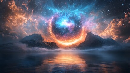 Leinwandbilder - Cosmic Odyssey Drifting Through the Enchanting Expanse of the Universe Immersed in the Wonders of Glowing Gas Clouds Shimmering Cosmic Dust and Celestial Bodies