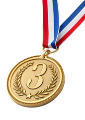 Fototapete - Third Place gold Winner Medal with ribbon, isolated on transparent background with a clipping path