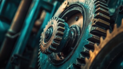 Poster - Close-up of Interlocking Gears in an Industrial Machine