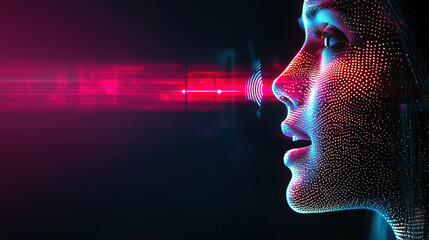 Wall Mural - glowing digital assistant processes voice commands with vibrant colors