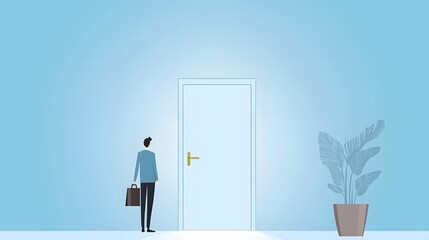 Fototapete - Professional Standing at Illuminated Doorway Symbolizing New Career Chance and Future   Concept of Opportunity Growth and Transformation in a Modern Corporate Background
