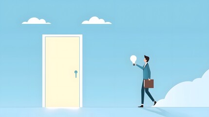 Fototapete - Professional Standing in Front of Illuminated Doorway Symbolizing New Career Chances and Future   Conceptual Image of a Man Facing a Metaphorical Doorway to New Opportunities and