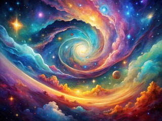 Cosmic Watercolor Galaxy: Vibrant Nebula and Stardust Painting