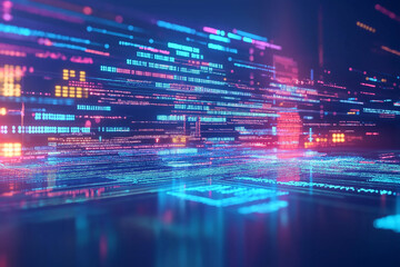 Wall Mural - abstract technology background binary computer code on blue screen for high speed internet concept