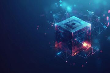 Wall Mural - blockchain technology concept on low poly or polygonal with a block chain of encrypted blocks to sec