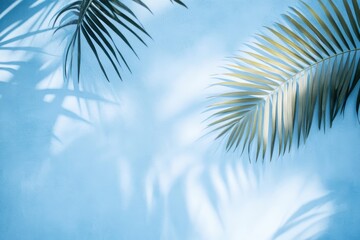 Canvas Print - Tropical palm leaves shadows on blue background