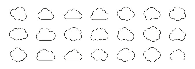 Poster - Vector cloud icons. Editable stroke thin line set. Natural weather symbol of rain, cloud services, hosting. Vector illustration.