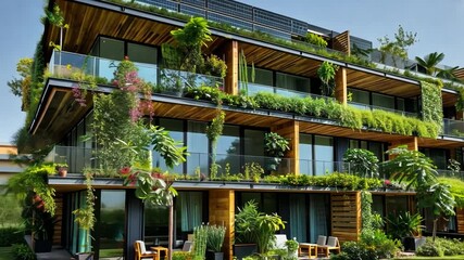 Poster - This stunning eco-friendly house showcases a modern design, featuring extensive greenery, solar panels, and vibrant landscaping.