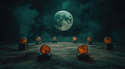 Poster - Hallucination, A surreal digital artwork depicting a dreamlike scene where the moon splits, showcasing high fidelity and intricate details.