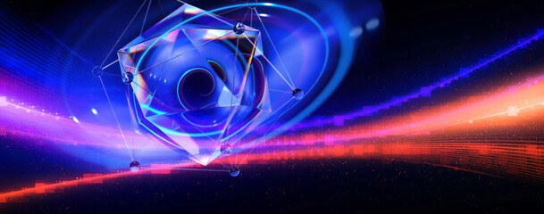Wall Mural - physical graphic concept of atomic structure. light ring. colorful electron particle. .speed of ligh