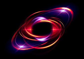 Wall Mural - Physical graphic concept of atomic structure. Light ring. Colorful electron particle. .Speed of light. Particle acceleration. Energy particle physics..Energy ball. Science technology. Bright sphere.